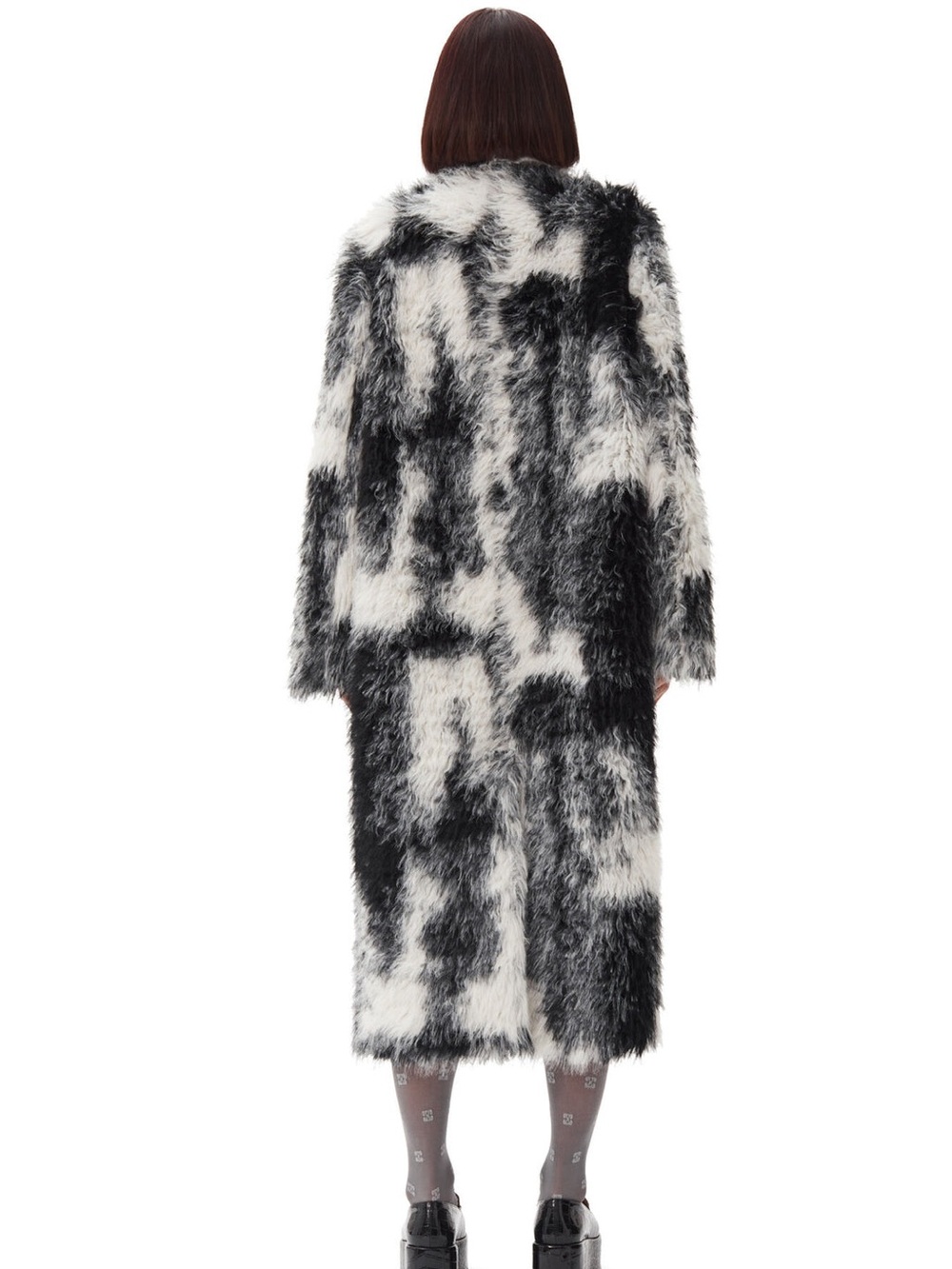 Ganni Black & White Faux Fur Long Coat - Picture 5 of 6